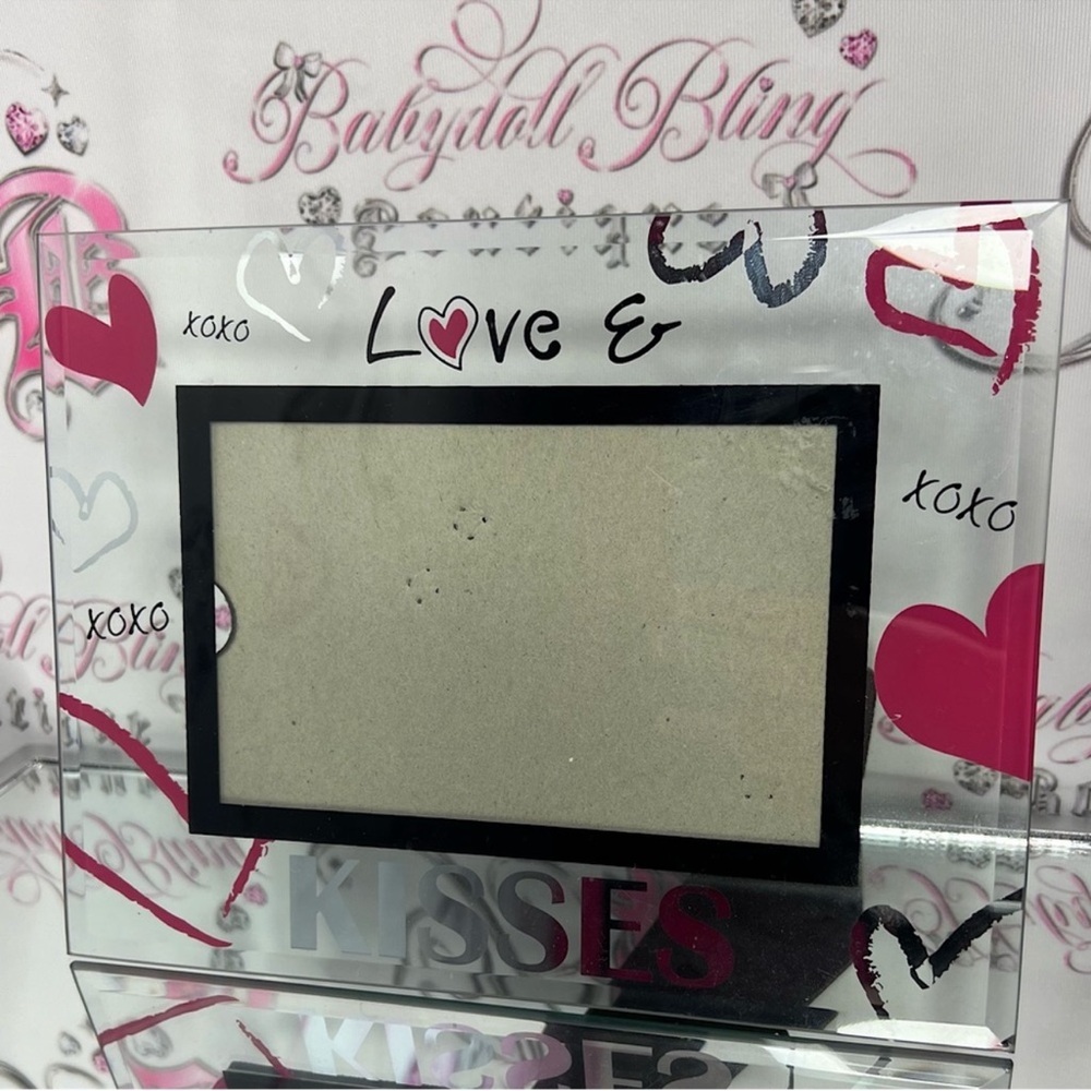 Picture frame kiss 💋 Love & Kisses Glass Picture Frame clear silver pink